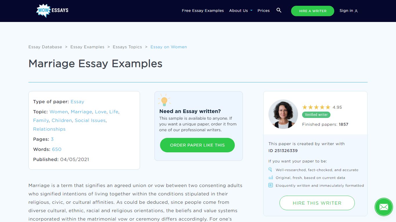 Essay About Marriage | WOW Essays